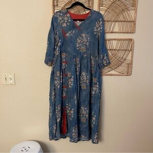 Mamaliyi Linen Asian Inspired Lagenlook Dress Frog Buttons *see msrmts B16